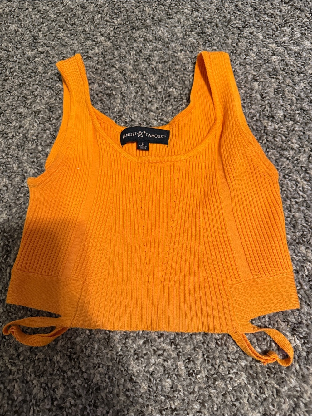 Almost Famous Bright Orange Ribbed Tie-Detail Tank